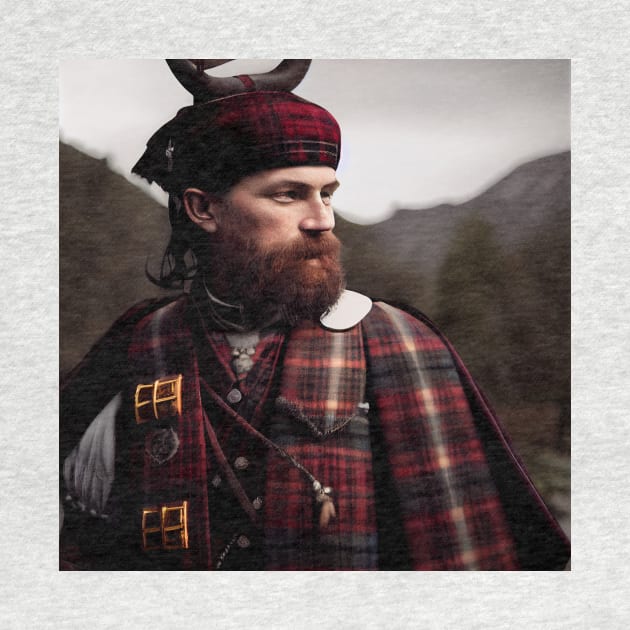 Scottish Highlander in Clan Tartan by Grassroots Green